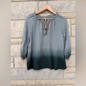 Sonoma Tunic Top Womens Size Small Green 3/4 Sleeve Embroidered Tassel Peasant